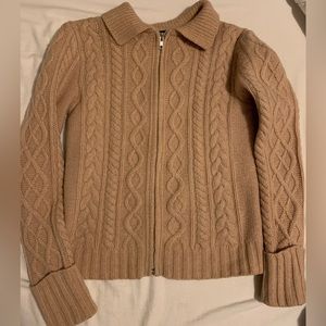 Wool cable knit zip sweater